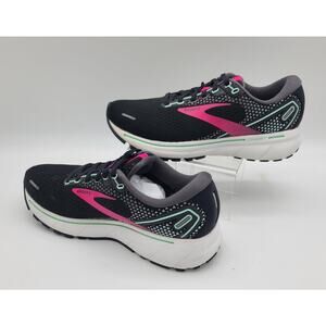 Brooks Women 7.5B (Med) Ghost 14 Blk/Pnk Mesh Lace Up Athletic Sneaker Shoes